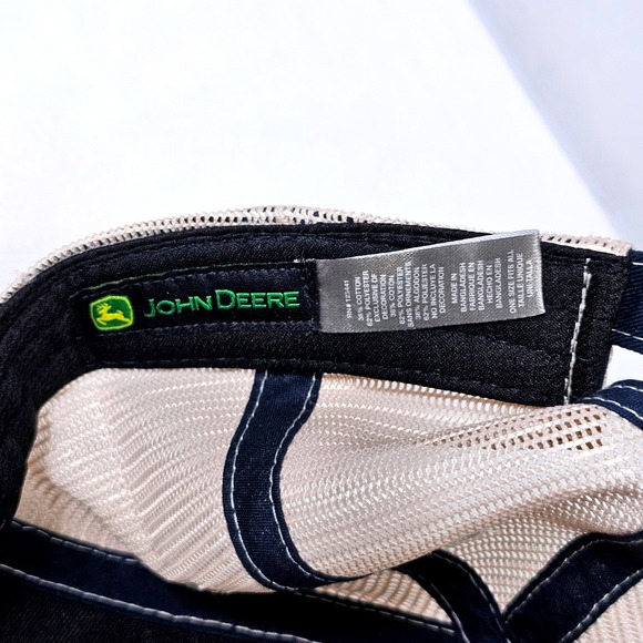 John Deere Hat Men Low Profile Trucker Cap Navy Tan Mesh Adjustable Farm Tractor - Picture 8 of 10